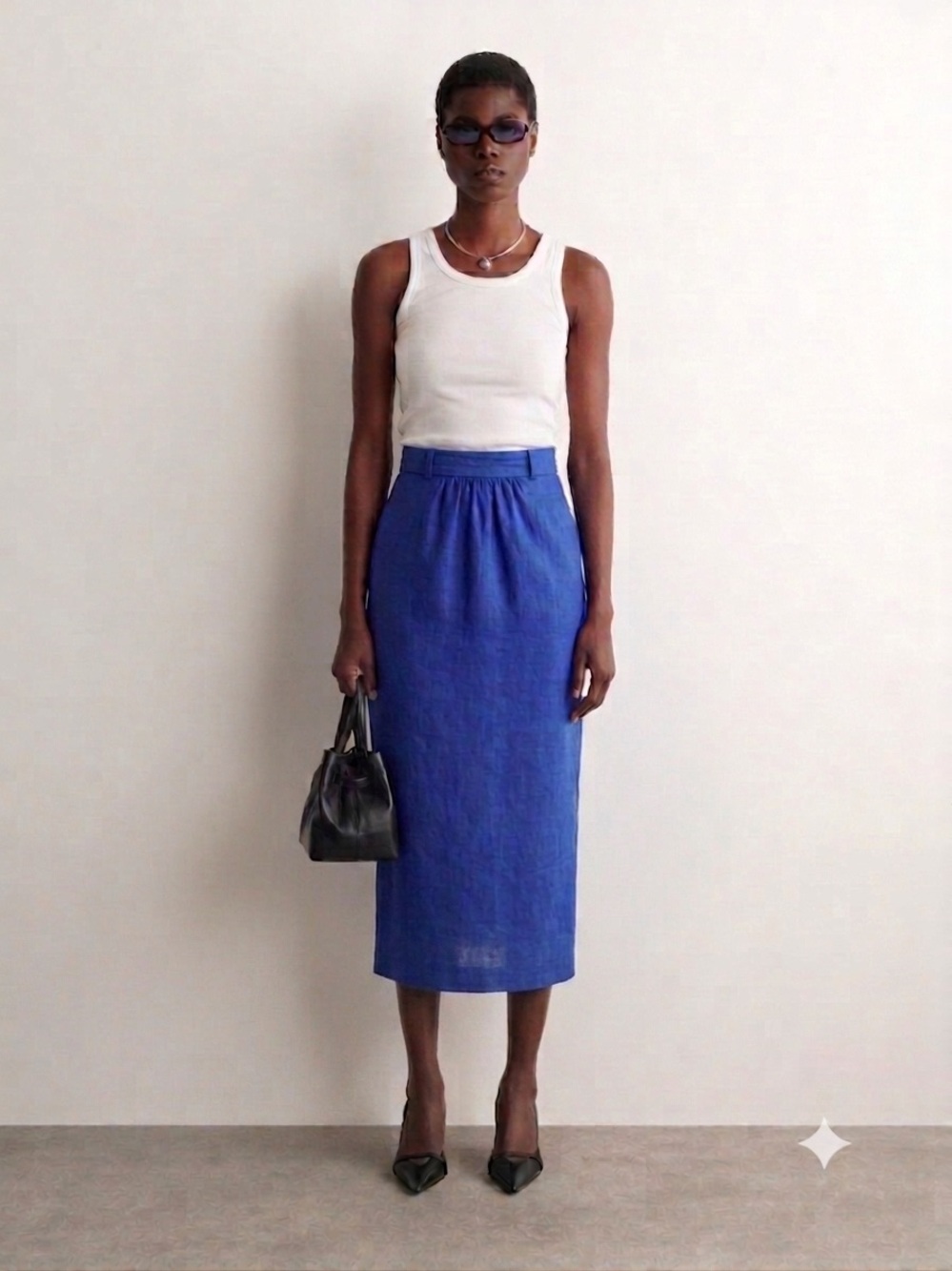 Vintage Leslie Fay Royal Blue Linen Blend Midi Skirt